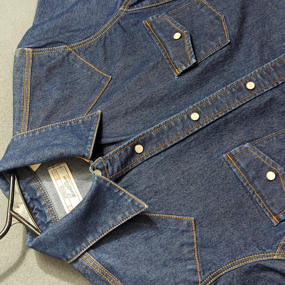 Levi's Shirt Misses S (4/6) Blue Stretch Denim Pearl Snap Long Sleeve Western
